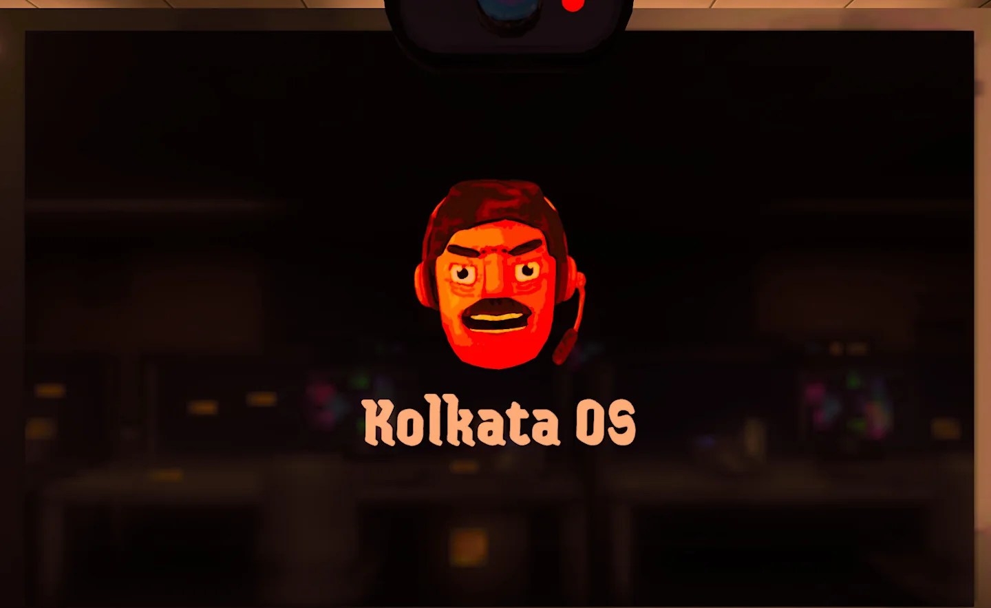 A desktop monitor in the game showing the Kolkata OS boot screen