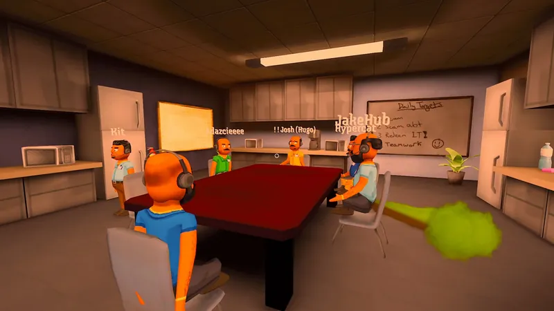 Players seated around the table in the performance review room